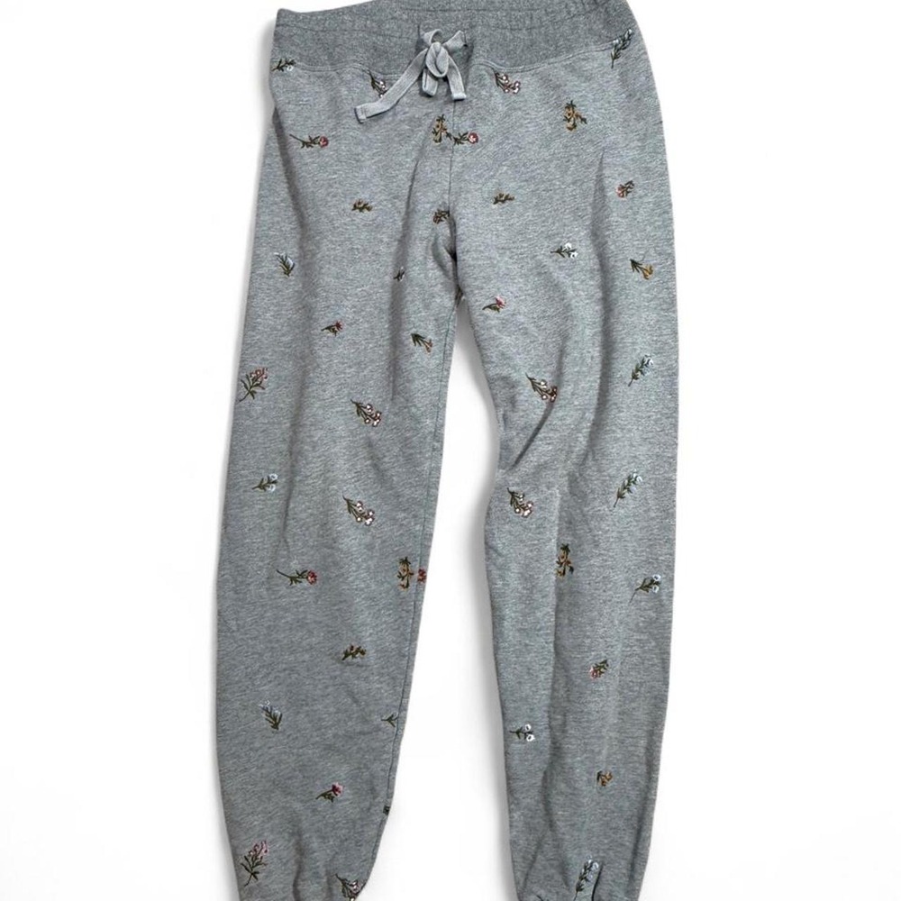 Driftwood Stevie S Gray Floral Embroidered Jogger Sweatpants free people cottage